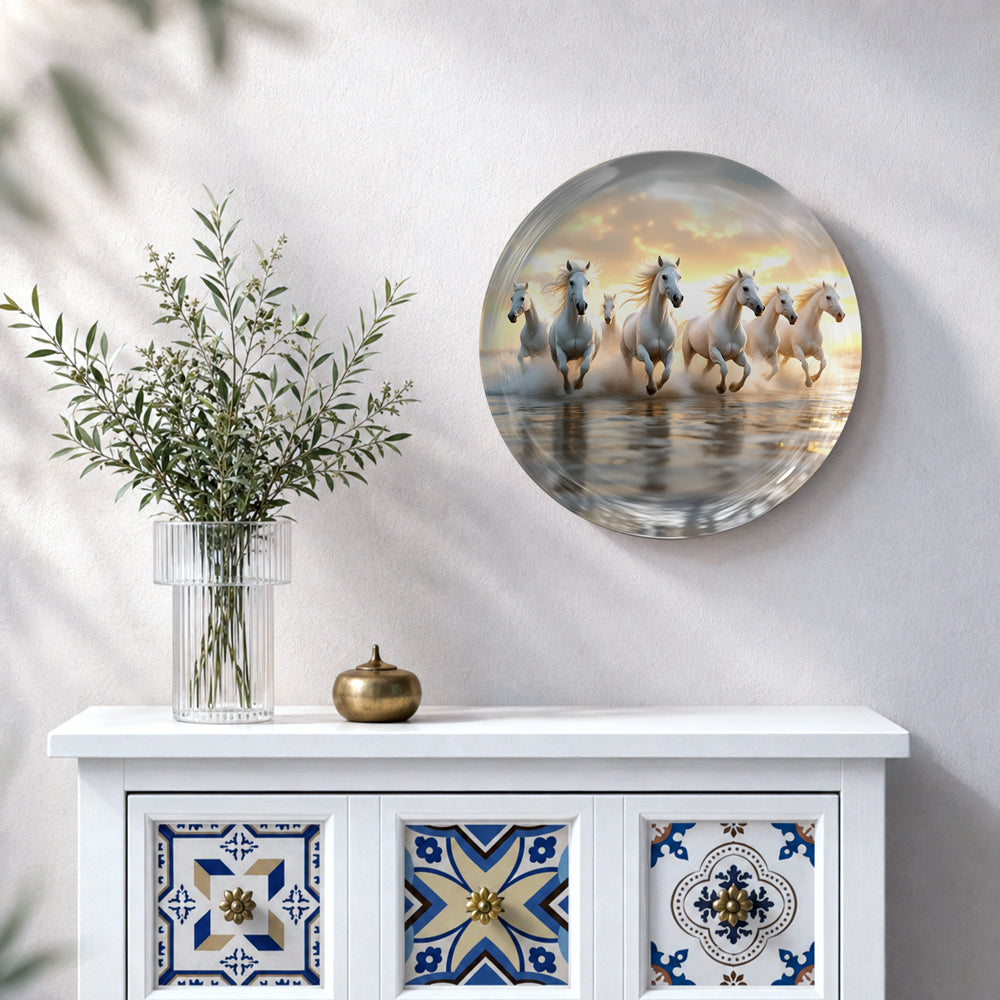 Galloping Prosperity decorative seven horses wall plate for Vaastu and Feng Shui home decor