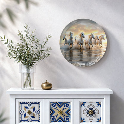 Galloping Prosperity decorative seven horses wall plate for Vaastu and Feng Shui home decor