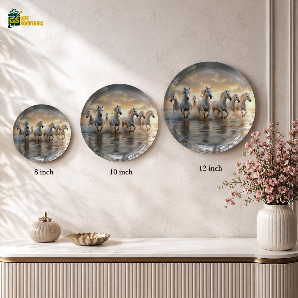Galloping Prosperity seven horses ceramic wall plate with premium gift box for gifting