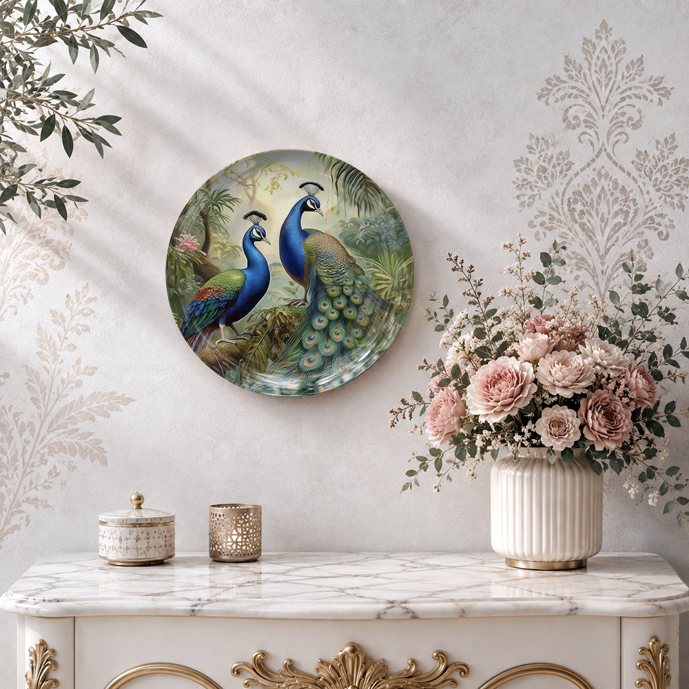 Peacock Elegance – Symbol of Grace & Prosperity Ceramic Wall Plate