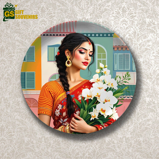 Floral Grace – A Contemporary Muse in Saree Ceramic Plate