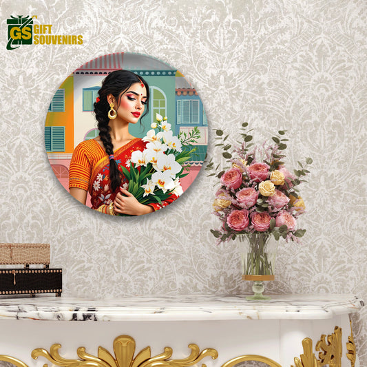 Floral Grace – A Contemporary Muse in Saree Ceramic Plate