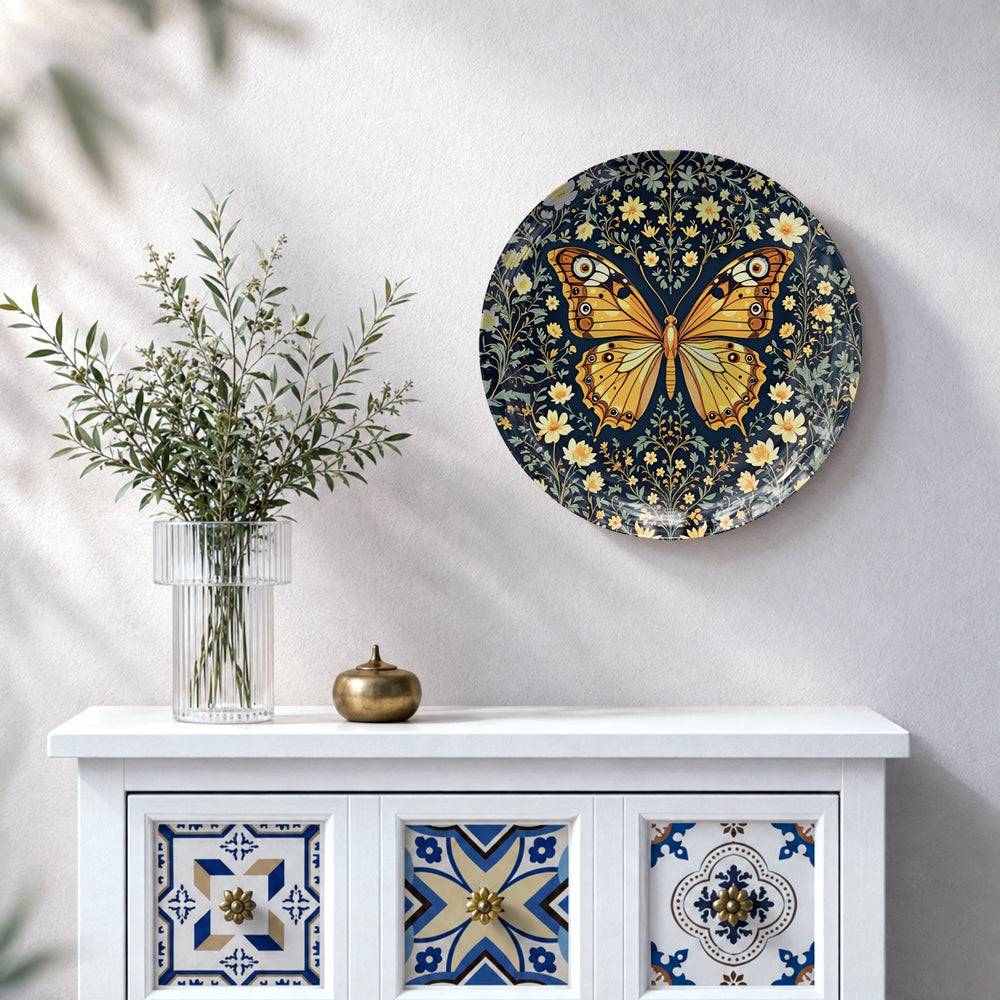 Golden butterfly ceramic wall plate souvenir for elegant nature-inspired home décor and gifting