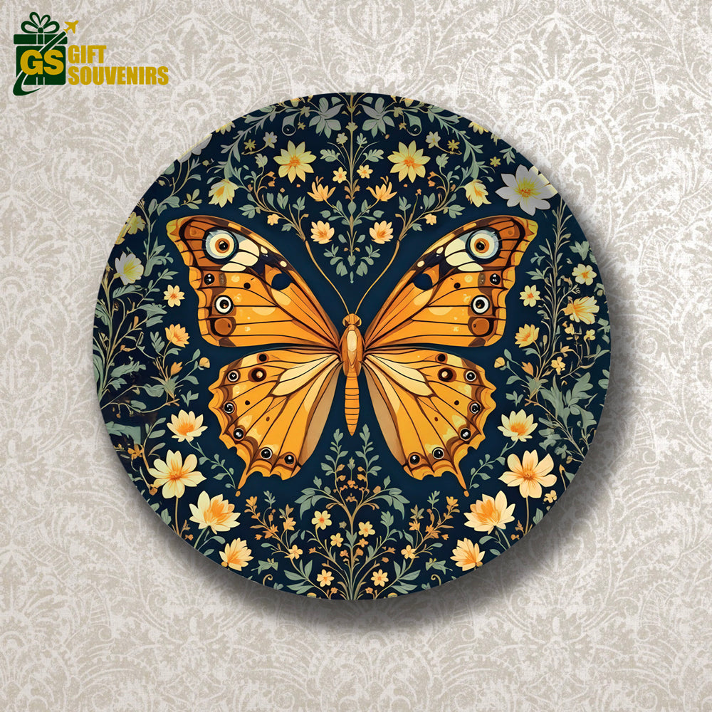 Wings of Harmony – Golden Butterfly Premium Ceramic Plate