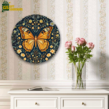 Wings of Harmony – Golden Butterfly Premium Ceramic Plate