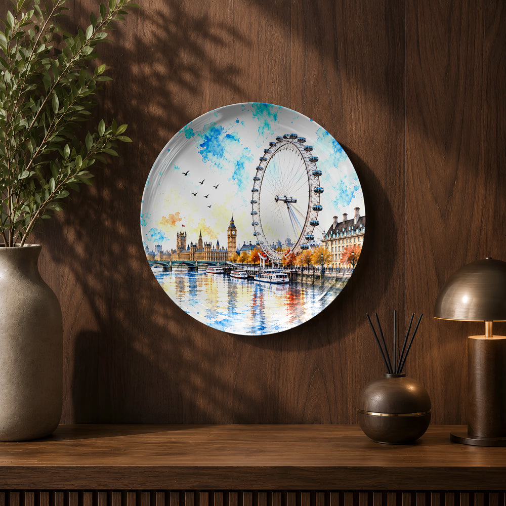 Global Classics London Eye Panorama ceramic wall plate celebrating London's iconic riverside landmarks.