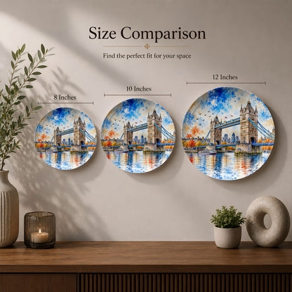 Tower Bridge Reflections ceramic wall plate inspired by the architectural beauty and riverside charm of London.