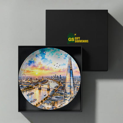 The Shard at Sunset ceramic wall plate inspired by the architectural beauty and vibrant evening atmosphere of London.