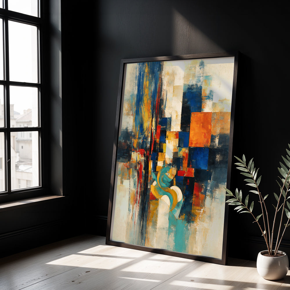 Museum Grade Canvas Wall Art featuring a colourful contemporary abstract composition with geometric forms and painterly texture