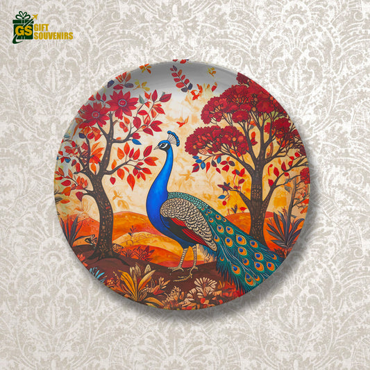 Symphony of the Forest – Gond-Inspired Peacock Wall Plate