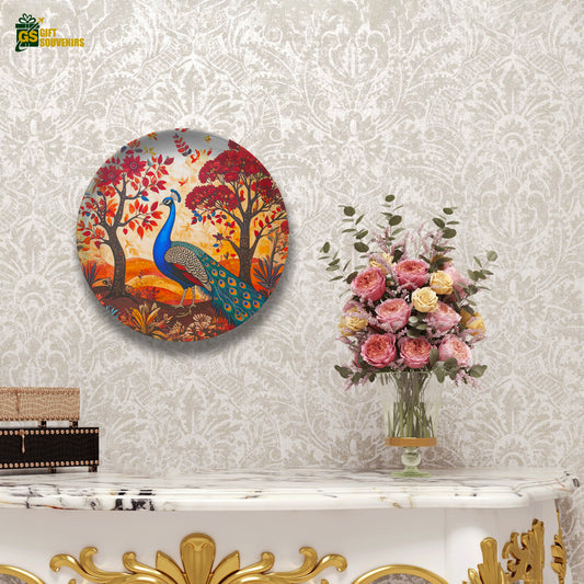 Symphony of the Forest – Gond-Inspired Peacock Wall Plate