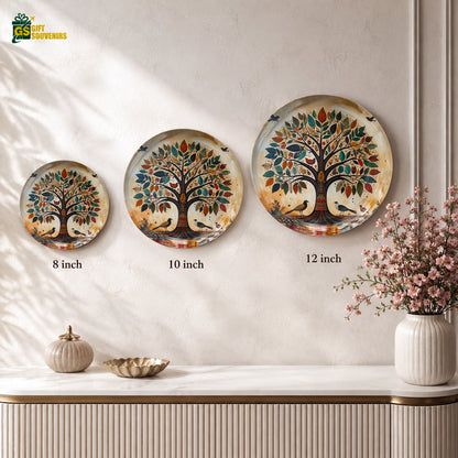 Glossy ceramic wall plate featuring an artistic Tree of Life for Vaastu-inspired décor.