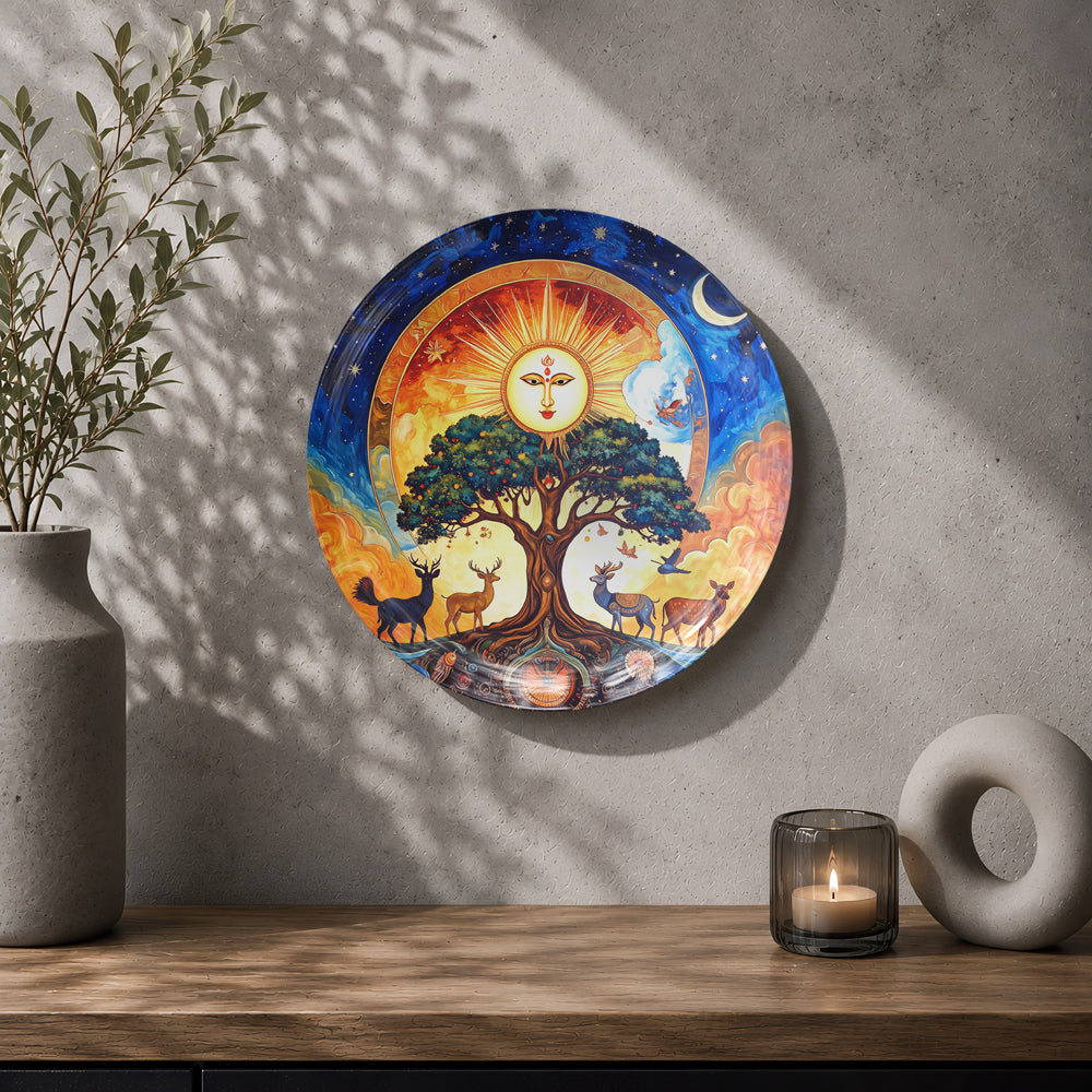 Celestial Balance Tree of Life wall plate for spiritual, contemporary, and cosmic home décor.