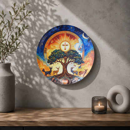 Celestial Balance Tree of Life wall plate for spiritual, contemporary, and cosmic home décor.
