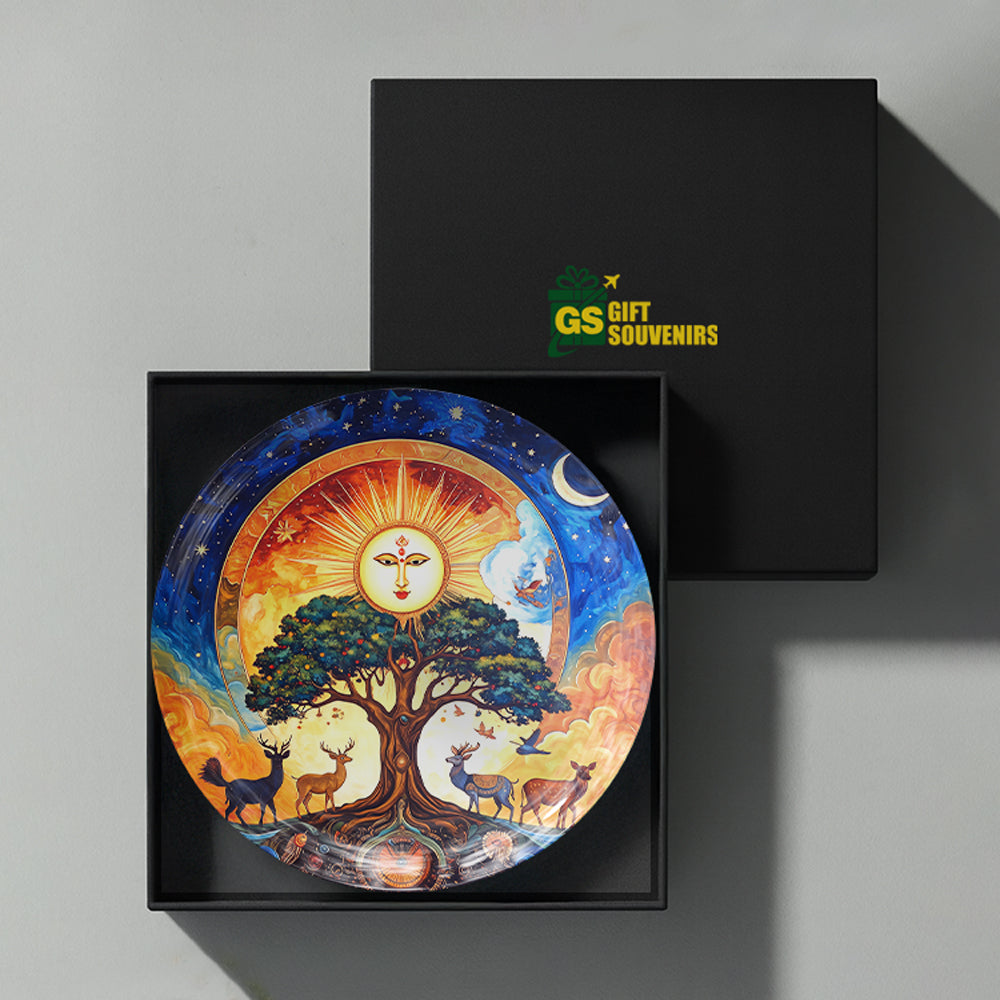 Spiritual Tree of Life artwork printed on a premium ceramic wall plate symbolizing the eternal cycle of life.