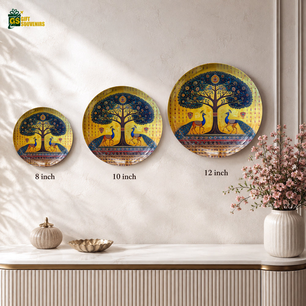 Sacred Symphony peacock and Tree of Life wall plate for elegant Vaastu-inspired home décor.