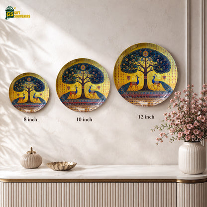 Sacred Symphony peacock and Tree of Life wall plate for elegant Vaastu-inspired home décor.