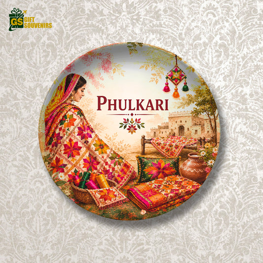 Phulkari Art Ceramic Wall Plate | Punjab Heritage Decor