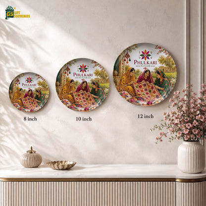 Phulkari Traditions ceramic wall plate displayed as colourful Punjab heritage home decor