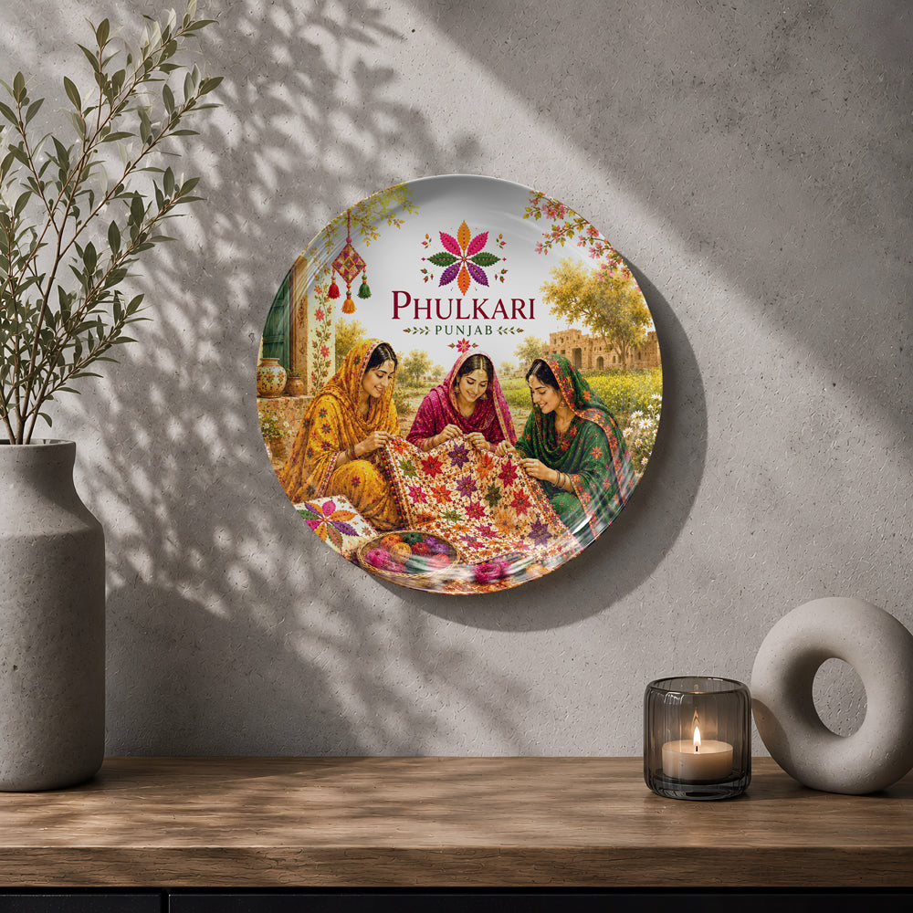 Punjab heritage souvenir wall plate celebrating Phulkari craftsmanship and traditional Punjabi culture