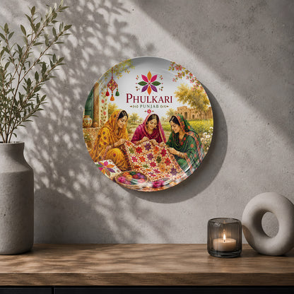 Punjab heritage souvenir wall plate celebrating Phulkari craftsmanship and traditional Punjabi culture
