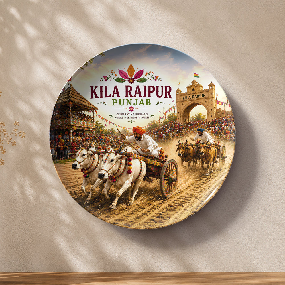 Kila Raipur Rural Olympics ceramic wall plate celebrating Punjab rural sports and heritage