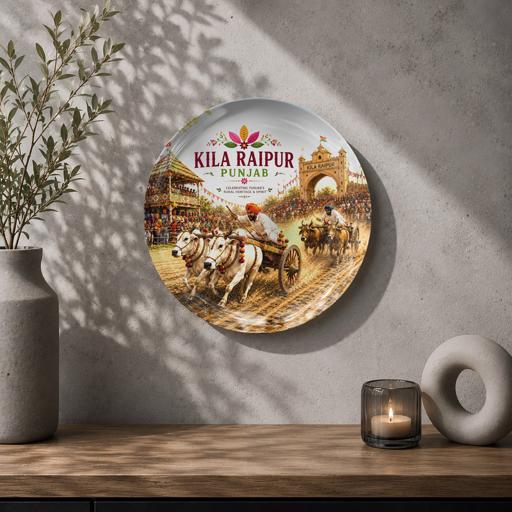 Punjab Rural Olympics ceramic wall plate inspired by traditional sports, culture and village heritage