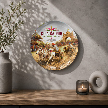 Punjab Rural Olympics ceramic wall plate inspired by traditional sports, culture and village heritage
