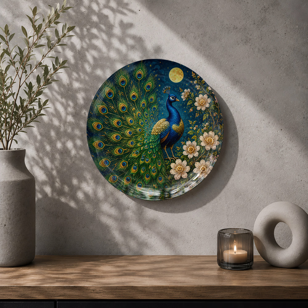 Peacock of Fortune Vaastu wall decor plate symbolizing beauty, abundance and positive energy
