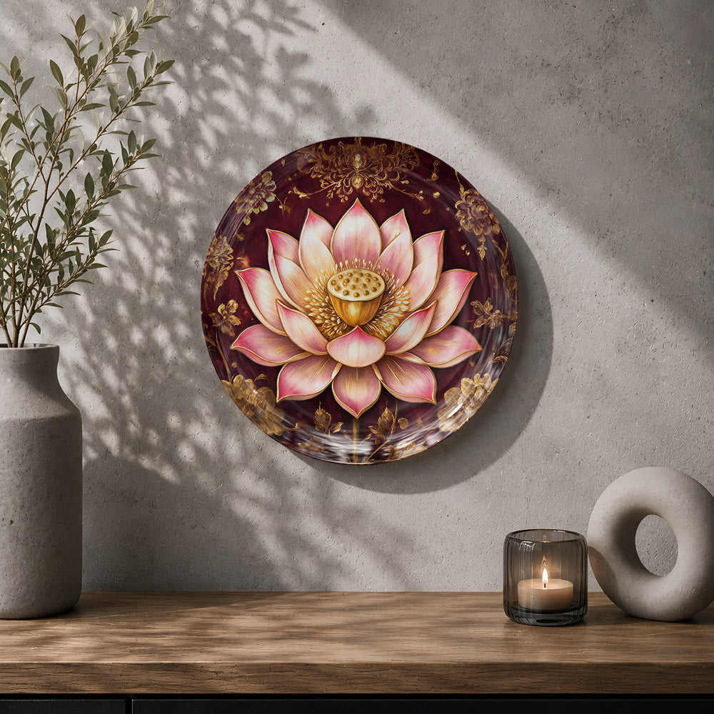 Sacred lotus Vaastu ceramic wall plate symbolizing purity, growth, abundance and harmony