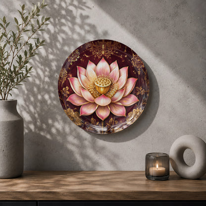 Sacred lotus Vaastu ceramic wall plate symbolizing purity, growth, abundance and harmony