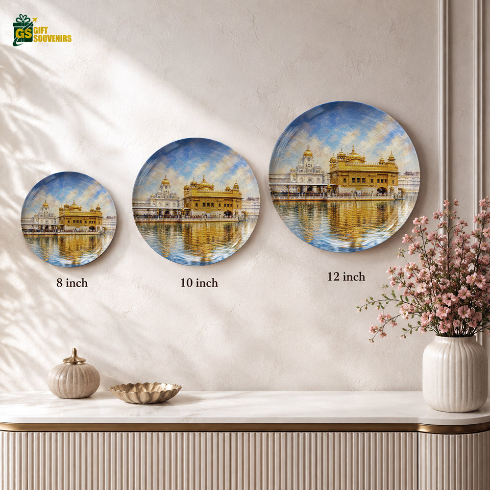 Golden Temple ceramic wall plate displayed as elegant Punjab heritage home decor