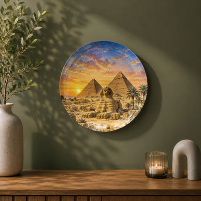Global Classics Collection ceramic wall plate featuring the iconic Pyramids of Giza and Sphinx.