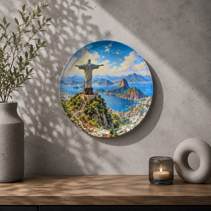Global Classics Collection ceramic wall plate featuring the iconic Christ the Redeemer in Rio de Janeiro.