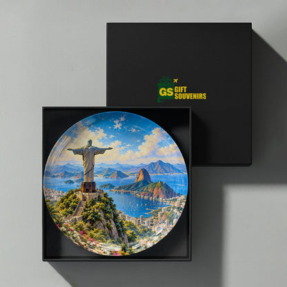Rio Vista premium ceramic wall plate inspired by Rio de Janeiro, Christ the Redeemer and Guanabara Bay.