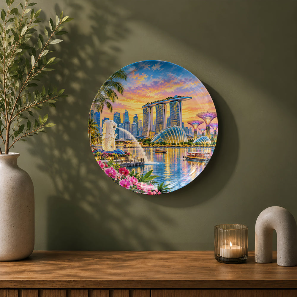 Singapore ceramic wall art featuring Marina Bay Sands and Gardens by the Bay
