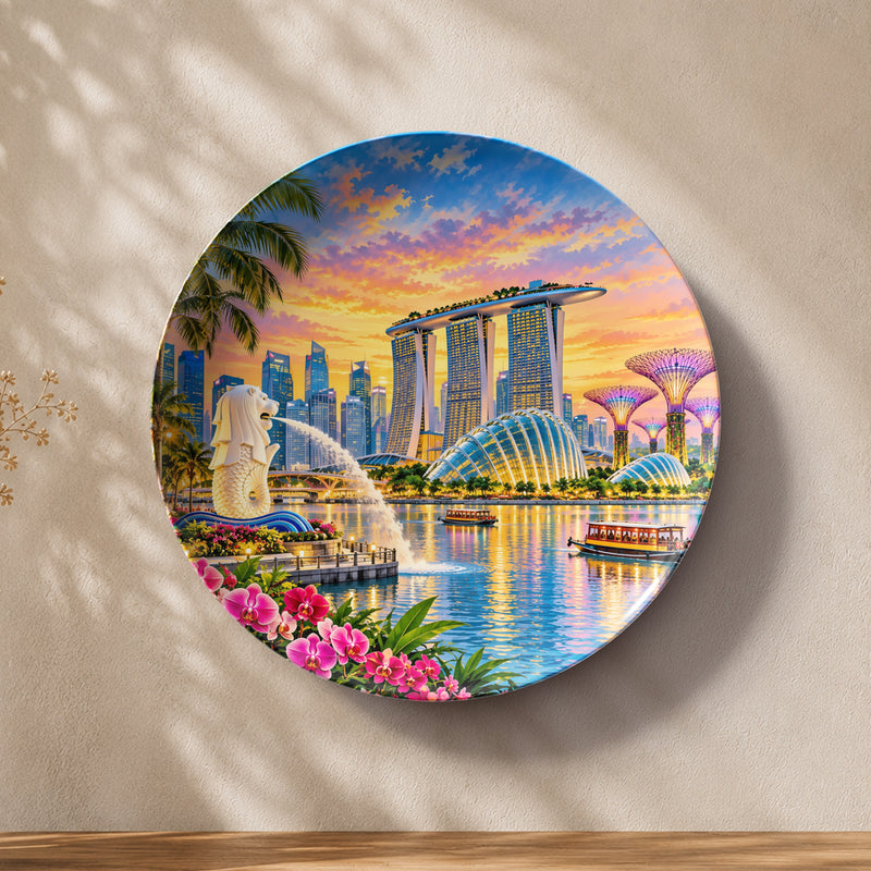 Singapore Reverie ceramic wall plate featuring Marina Bay Sands and Merlion