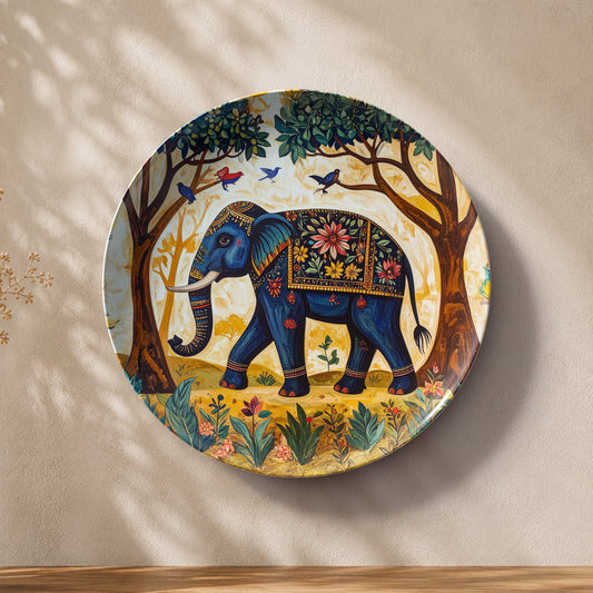 Indian Vaastu elephant ceramic wall plate souvenir symbolising prosperity, strength and good fortune