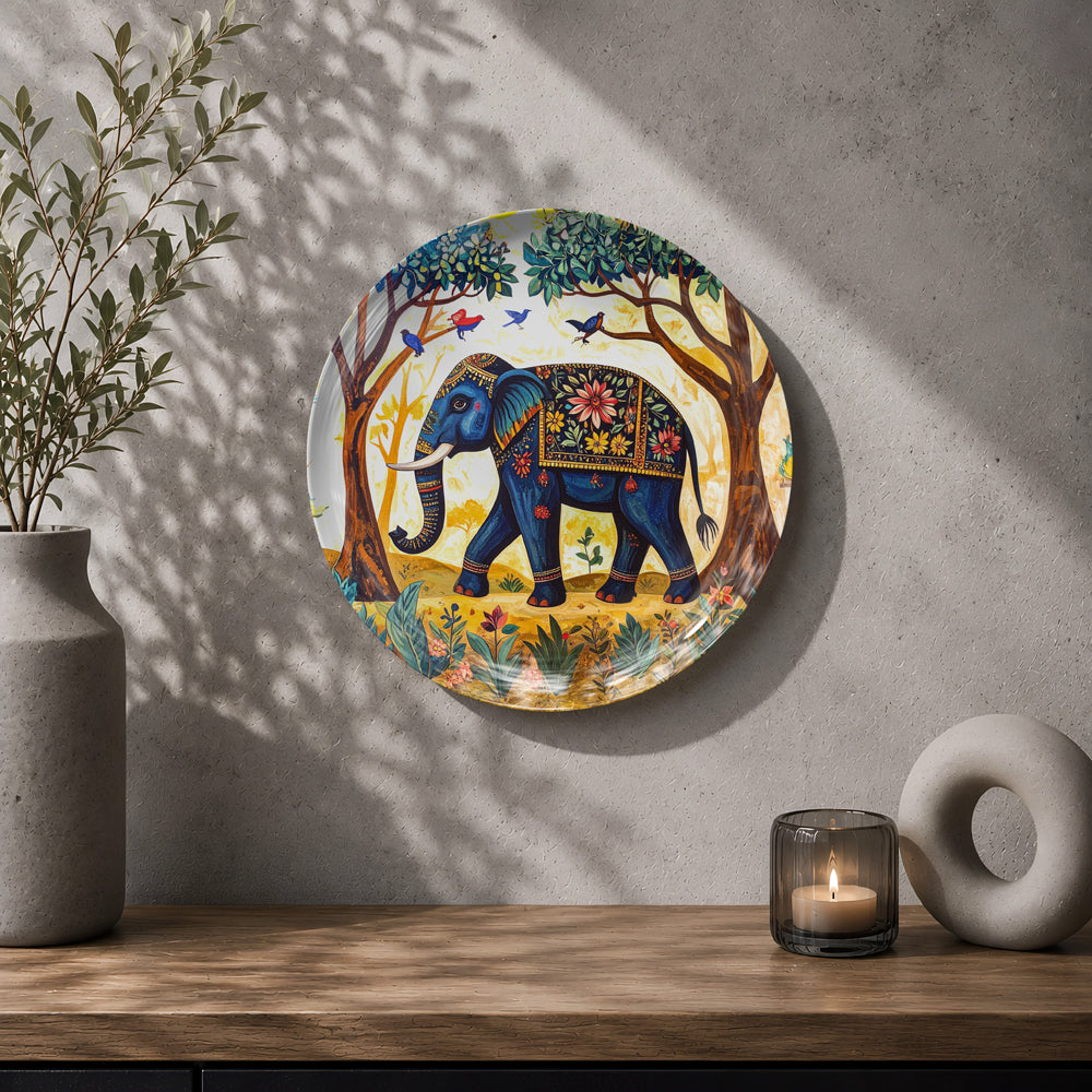 Elephant of Prosperity Vaastu ceramic wall plate inspired by Indian cultural art and tradition