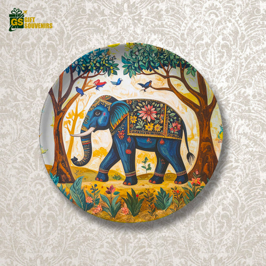 Majestic Stroll – The Elephant of Prosperity Ceramic Wall Plate