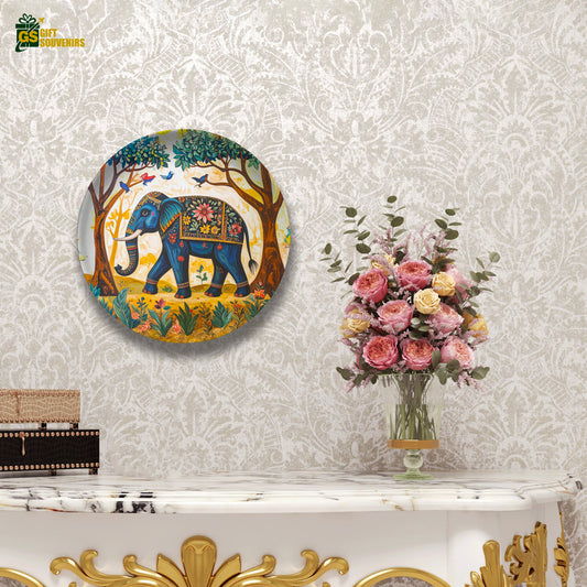 Majestic Stroll – The Elephant of Prosperity Ceramic Wall Plate