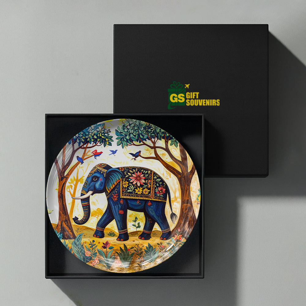 Premium Indian heritage Vaastu wall plate featuring a majestic elephant with premium gift box and prosperity symbolism
