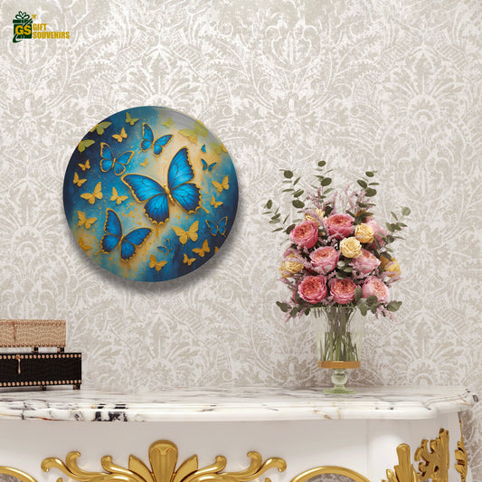Celestial Flight – Blue Butterfly Art Ceramic Wall Plate