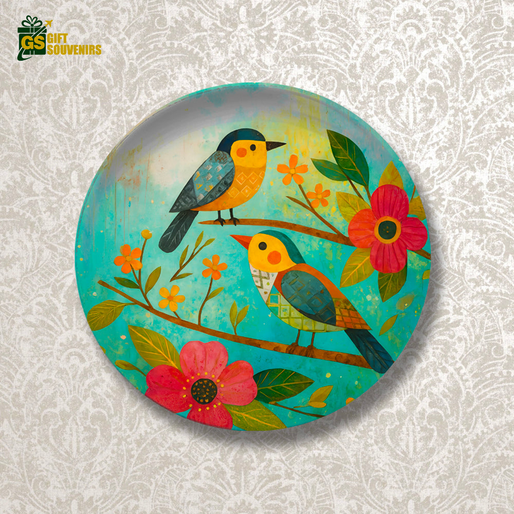 Harmony in Bloom – Twin Birds Ceramic Wall Plate