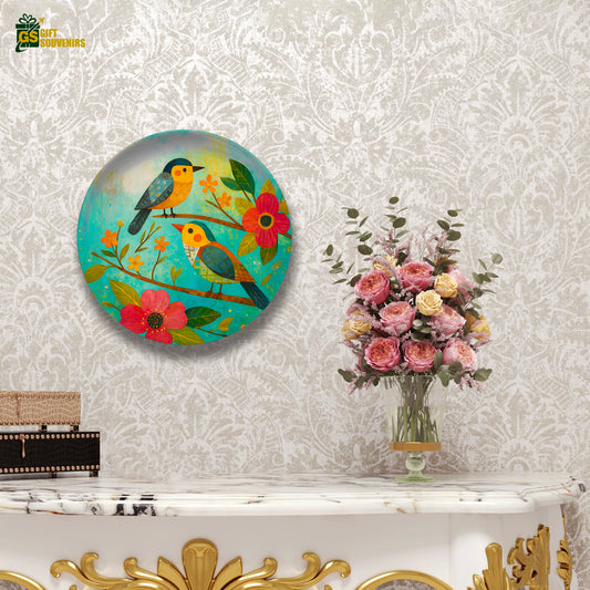 Harmony in Bloom – Twin Birds Ceramic Wall Plate