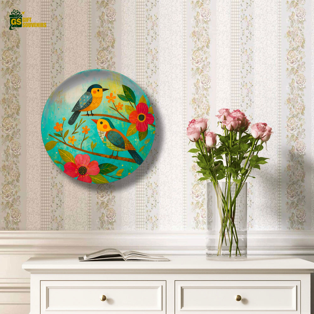 Harmony in Bloom – Twin Birds Ceramic Wall Plate