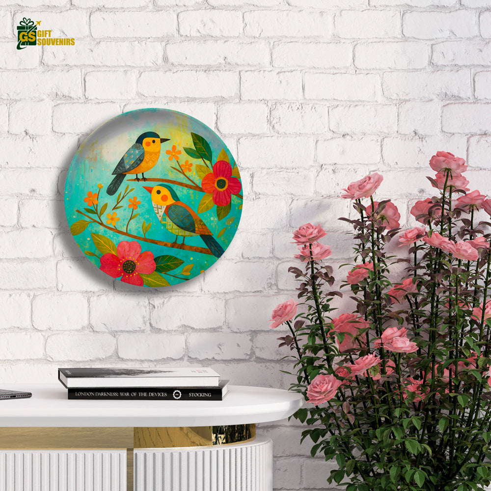 Harmony in Bloom – Twin Birds Ceramic Wall Plate