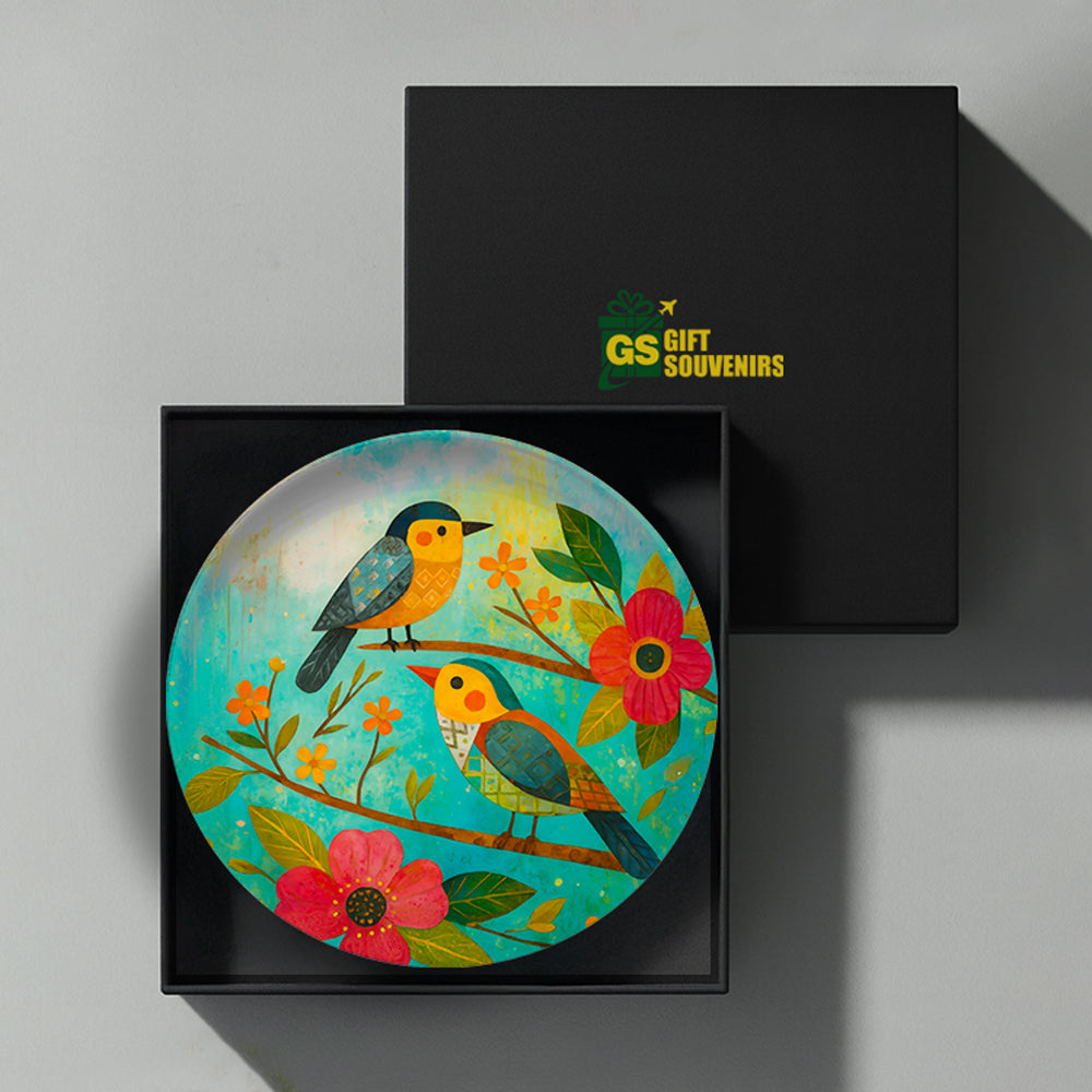 Harmony in Bloom – Twin Birds Ceramic Wall Plate