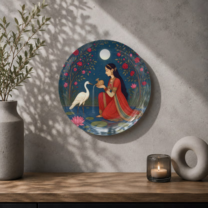 Divine Stillness Moonlit Tradition ceramic wall plate celebrating Indian heritage, nature, and serenity.