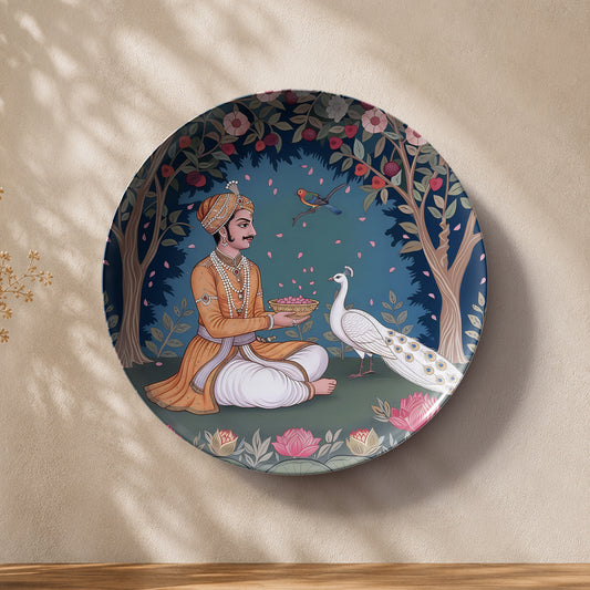 Indian heritage ceramic wall plate souvenir inspired by royal court art and traditional Indian culture